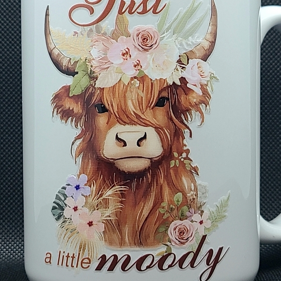 Floral Highland Cow Mug Just A Little Moody - White 15 ounce - Picture 5 of 8